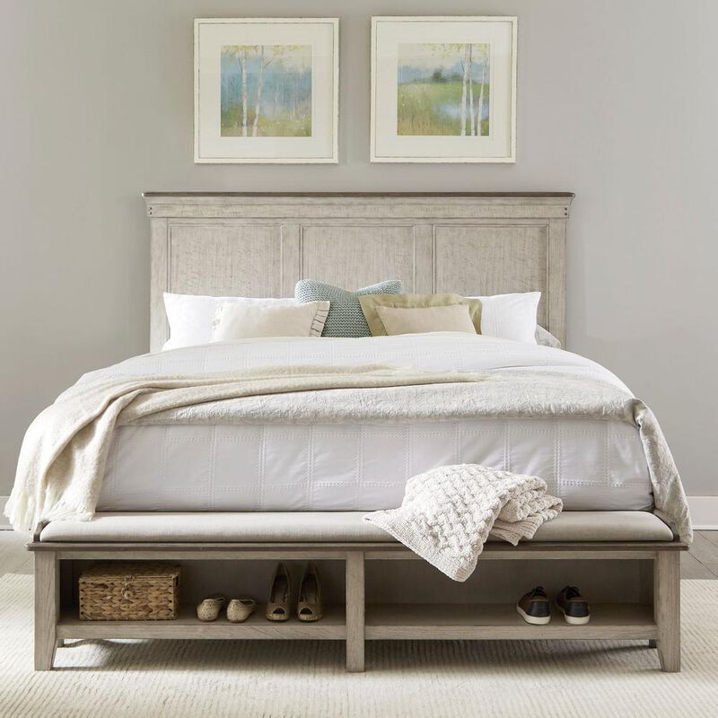 Liberty Furniture Ivy Hollow King Storage Bed in Weathered Linen Finish w/ Dusty Taupe Tops image number 1