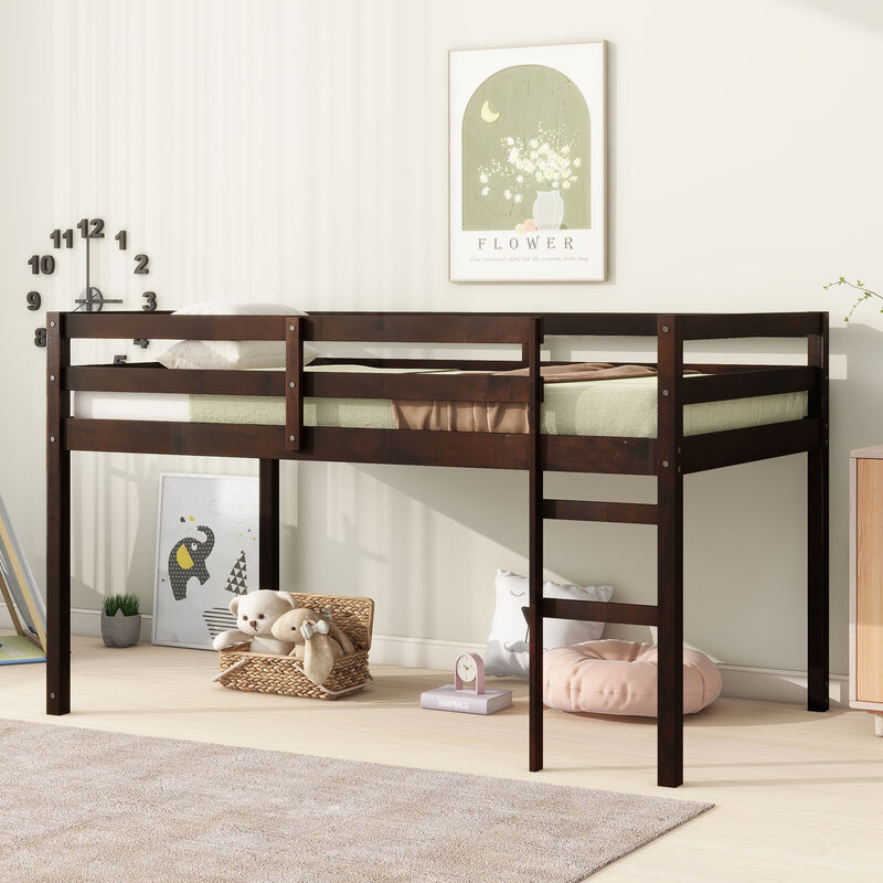 Whisen Twin Loft Bed with Ladder, Rubber Wood Space-Saving Design