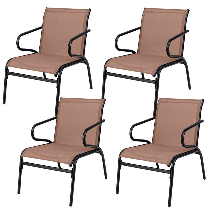 Set of 4 Outdoor Patio Chairs with Breathable Fabric for Poolside