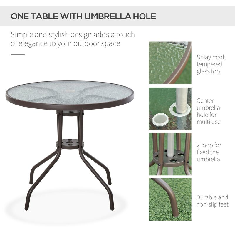 Beige Outdoor Dining: 6-Piece Set with Umbrella, Chairs & Glass Table