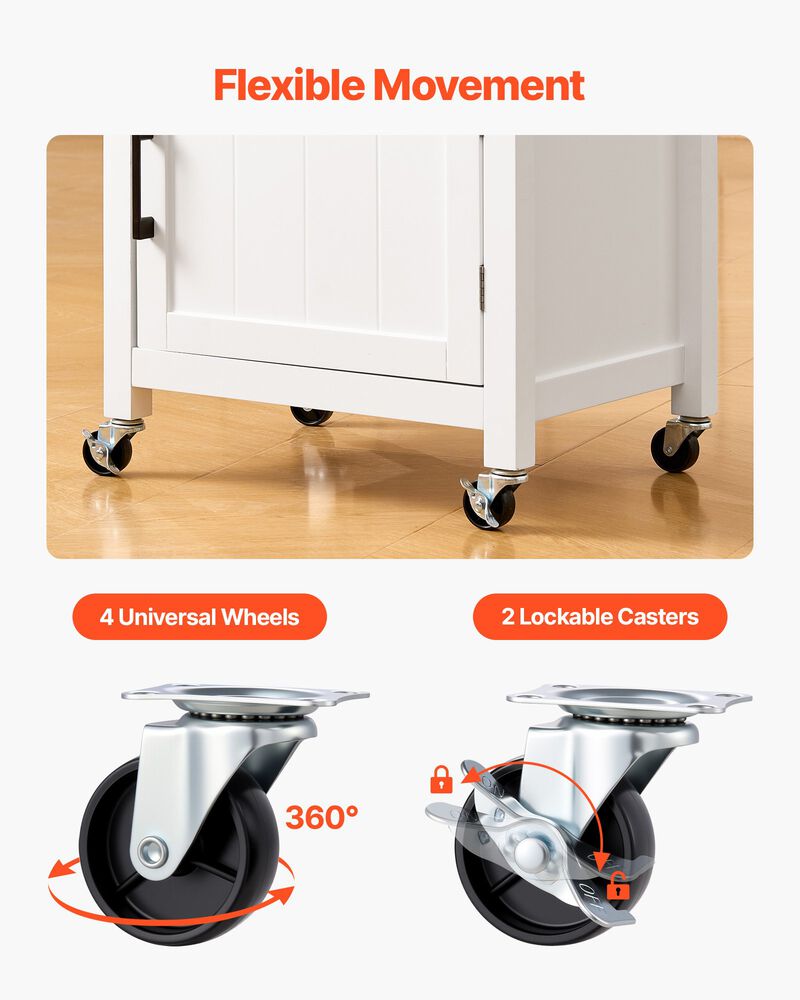 Kitchen Island Cart with Cabinet & Drawer &ndash; Mobile Table with Towel Rack, Hooks & Swivel Wheels image number 6