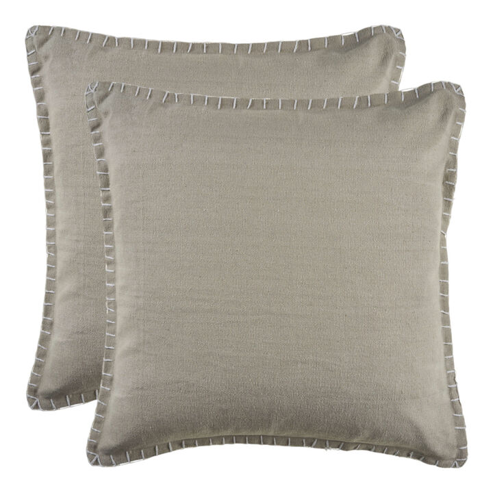 HomeRoots Set of Two Light Gray Cotton Throw Pillow