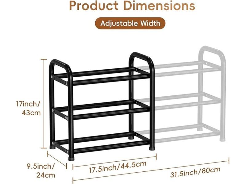 Entryway Metal Shoe Organizer 3 Tier Adjustable Shelves Closet Storage Black image number 2