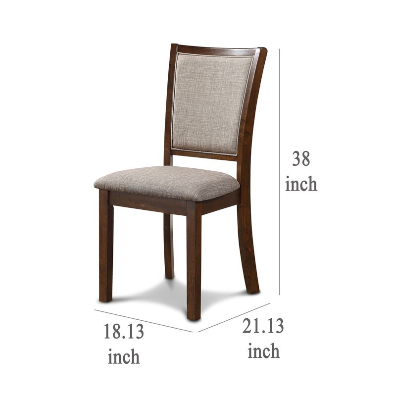 Han Dining Chair Set of 2, Light Brown Fabric, Cherry Brown Solid Wood - Benzara