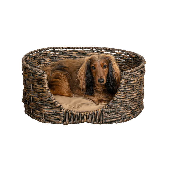 Perri Classic Farmhouse Handwoven Hyacinth Oval Pet Bed with Machine-Washable Cushion