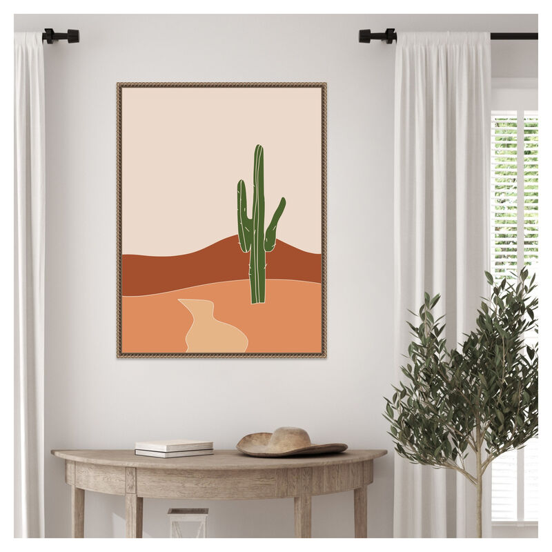 Cactus Against Earthy Brown And Beige Tones by Little Dean Framed Canvas Wall Art