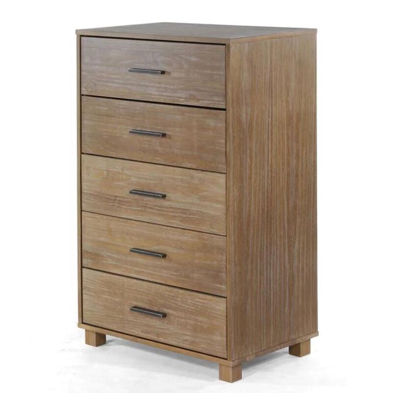 Hivvago Modern Farmhouse Solid Wood 5 Drawer Bedroom Chest in Light Brown Finish