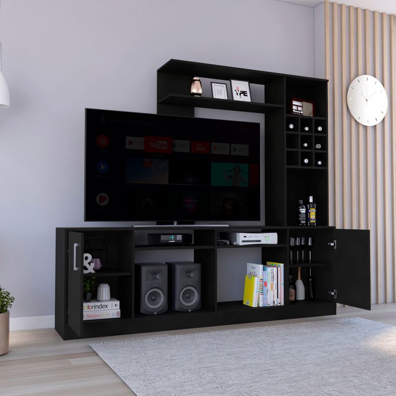 King Entertainment Center for TV&acute;s up 78", Double Door Cabinet, Storage Spaces, Six External Shelves, Black