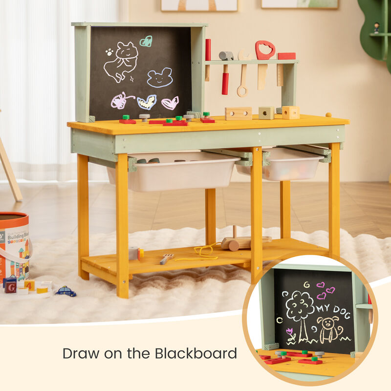 Kids Wooden Toy Workbench with Storage Space and Blackboard image number 3