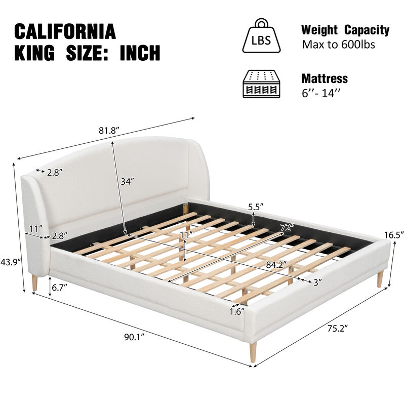 Christopher Knight Home Blair Boucle Upholstered Platform Bed with Wingback Headboard image number 2