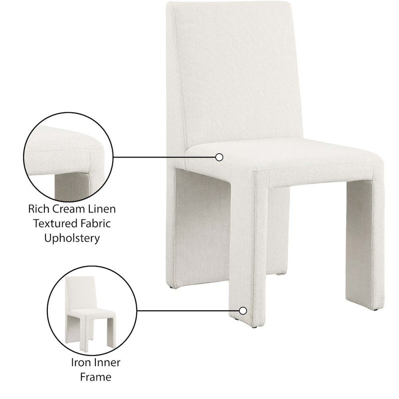 Meridian Furniture Benson Cream Linen Textured Fabric Dining Chair, Set of 2
