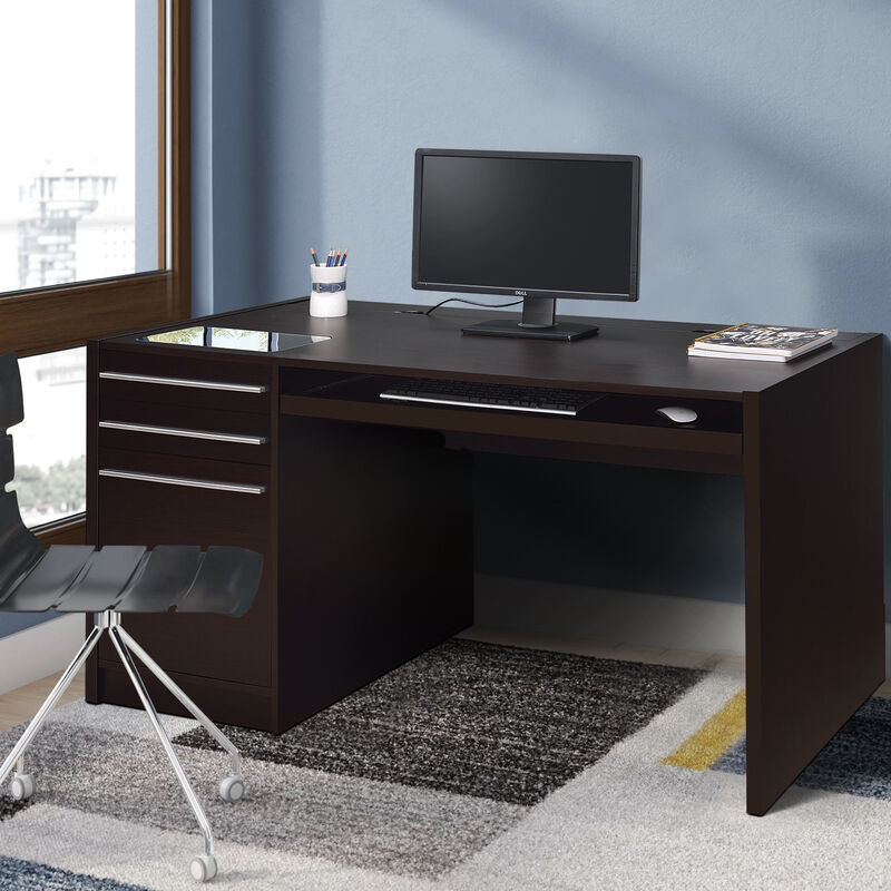 Contemporary Wooden Connect IT Computer Desk, Brown - Benzara