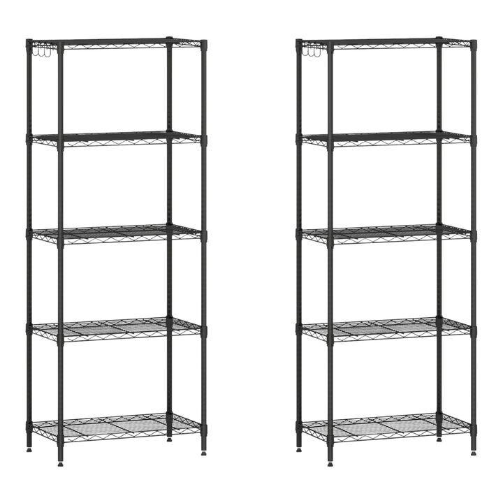 5 Tier Metal Storage Rack Set of 2 with V Shaped Wire Shelves for Home-Black