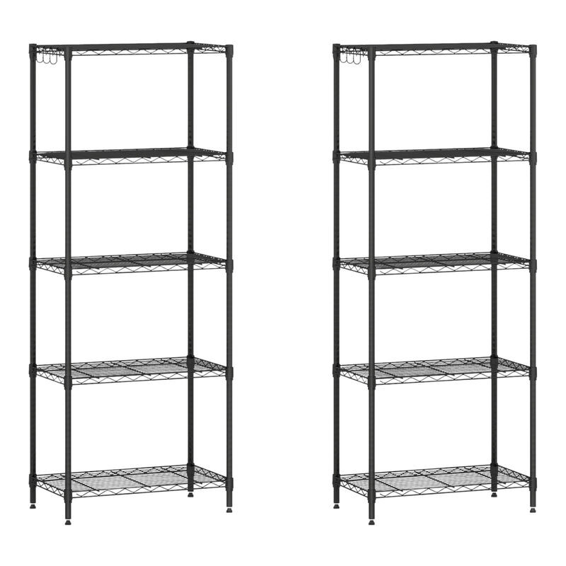 5 Tier Metal Storage Rack Set of 2 with V Shaped Wire Shelves for Home-Black image number 0