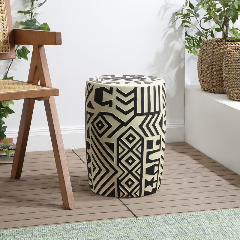 Rafi MidCentury Modern Geometric Drum Garden Stool