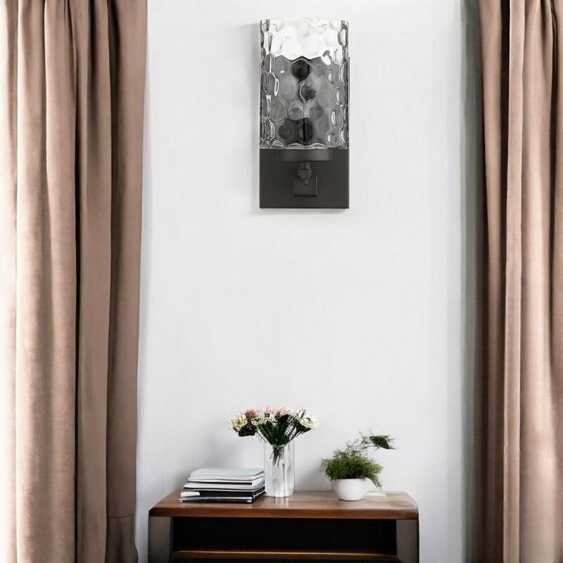 Hivvago Bronze Metal and Pebbled Glass Wall Sconce