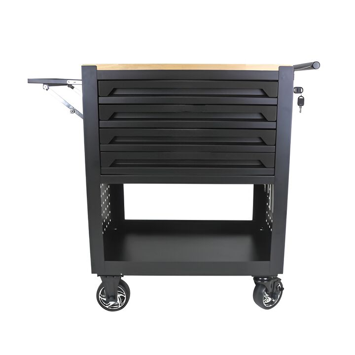 4-Drawer Rolling Tool Cart with Wooden Top Portable Storage Cabinet for Garage & Workshop