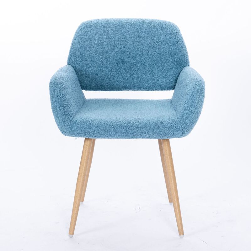 Teddy Fabric Upholstered Side Dining Chair with Metal Leg(Blue teddy fabric+Beech Wooden Printing Leg),KD backrest