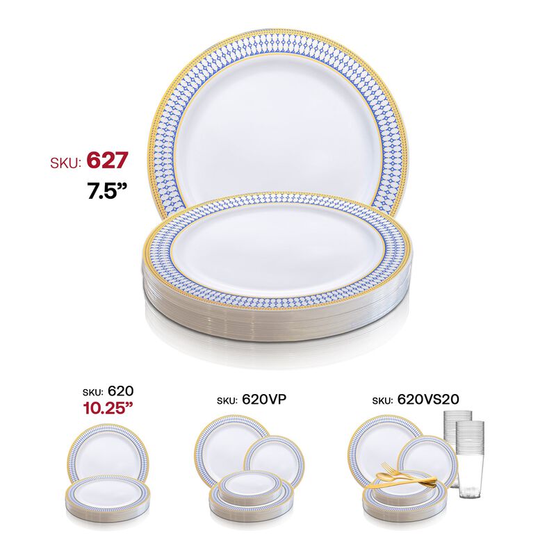 7.5" White with Blue and Gold Chord Rim Plastic Salad Plates (120 Plates) image number 5