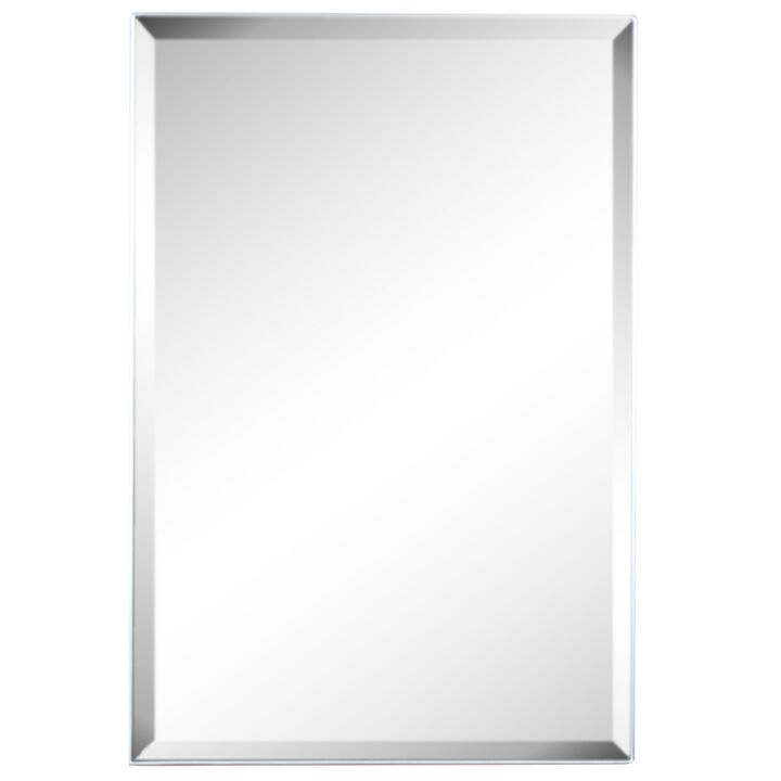 36" Silver Finished Wooden Framed Beveled Rectangular Wall Mirror