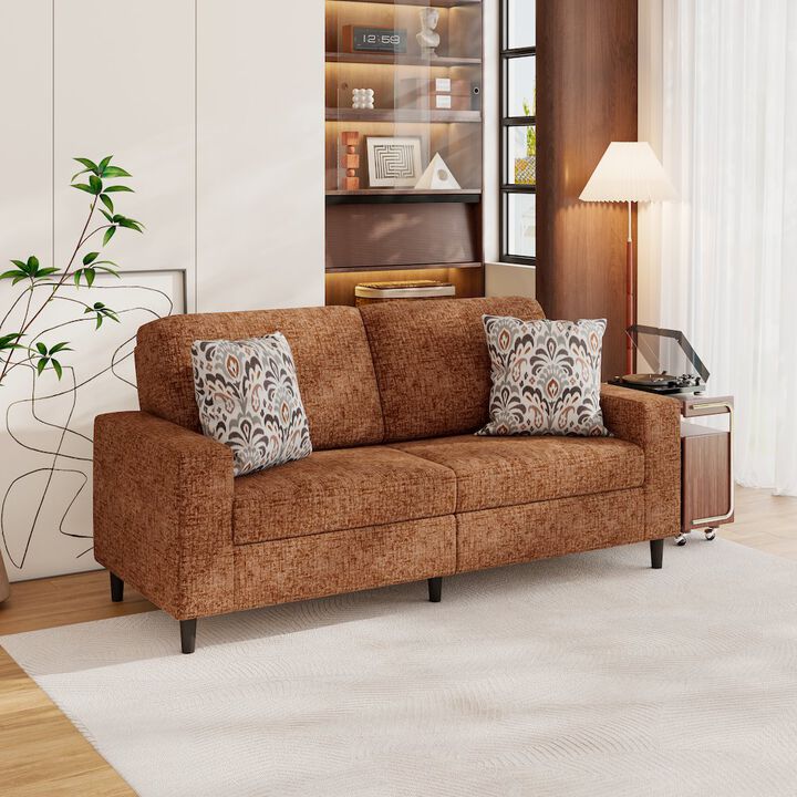 HL Home Furnishings Small Space Sofa in Textured Terra Cotta Red Chenille Fabric