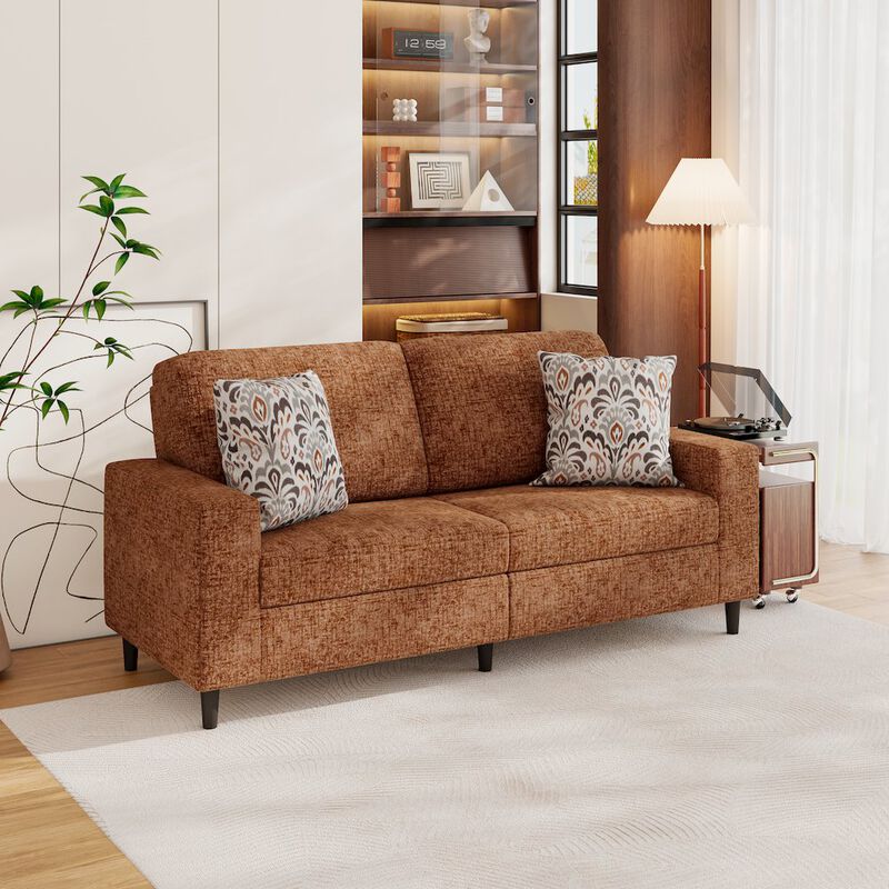 HL Home Furnishings Small Space Sofa in Textured Terra Cotta Red Chenille Fabric