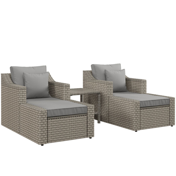 Outsunny 5 Piece Patio Furniture Set, All Weather PE Rattan Conversation Chair, and Ottoman Set with Coffee Table, Cushions & Pillows Included for Balcony, Porch, Deck, Pool, Lawn, Gray
