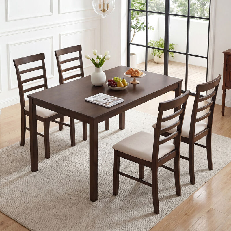 Modern 5 Piece Dining Table Set with Cushioned Chairs for Kitchen and Dining Room-Brown image number 6