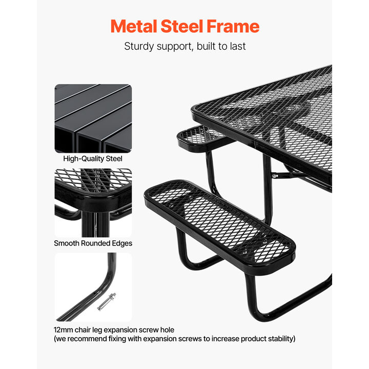 Picnic Table Weather Resistant Steel Patio Dining Furniture Set Outdoor Square