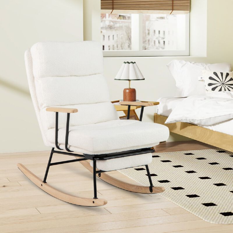 Upholstered Teddy Velvet Rocking Chair for Nursery and Living Room-White image number 3