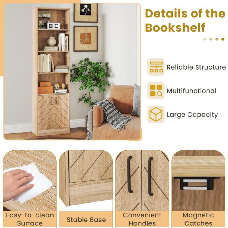 Hivvago 6-Tier Tall Bookshelf with Double Doors 4 Open Cubes