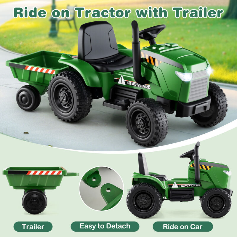 12V Electric Kids Ride-On Tractor with Trailer and 3-Gear Driving System image number 5