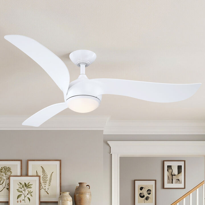 52" Modern White Reversible Dimmable 3 Aero Blades Ceiling Fan with Light and Remote for Bedroom, Living Room or Office