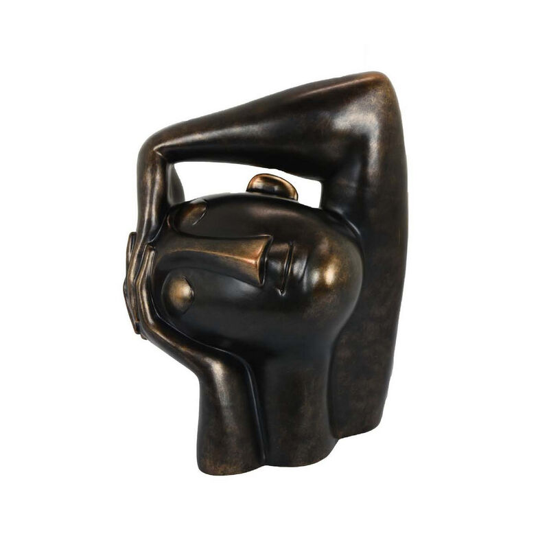 16 Inch Accent Table Decor, Bronze Resin, Artistic Gesturing Human Design - Benzara