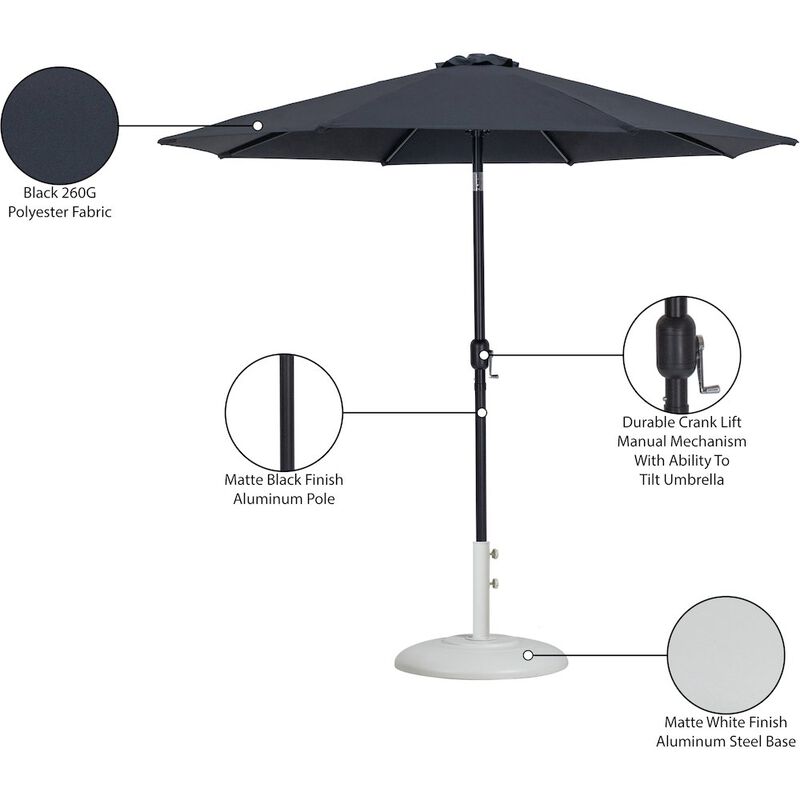 Meridian Furniture Fiji Black Fabric / Matte White Aluminum Patio Umbrella with Base Sets