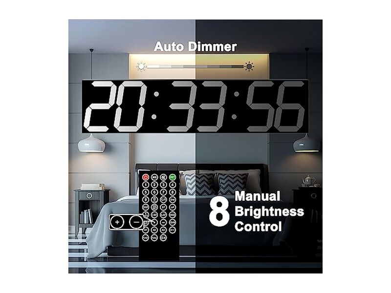 Digital Oversize LED Auto Dimmer Wall Clock 27 Inch White Home Decor image number 2
