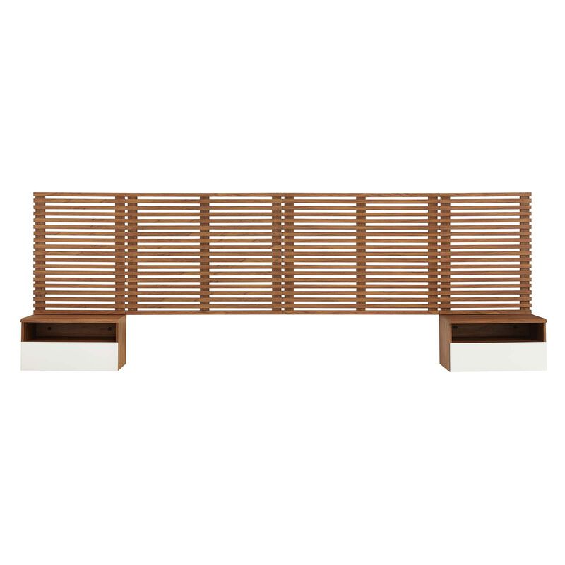 Modway - Render Wall Mount King Headboard and Modern Nightstands Walnut image number 2