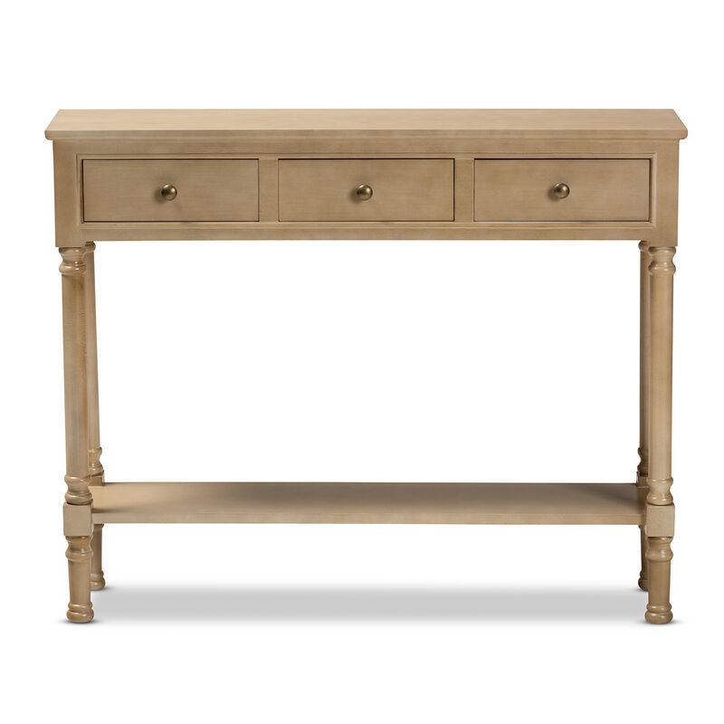 Baxton Studio Calvin Farmhouse Oak Finished Wood 3 Drawer Entryway Console Table