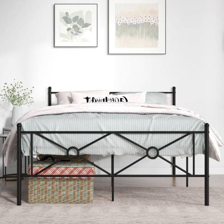 Hivvago Queen Size Modern Black Metal Headboard & Footboard Platform Bed Frame