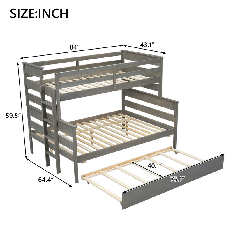 Whisen Wood Twin over Full Bunk Bed with Twin Size Trundle image number 9