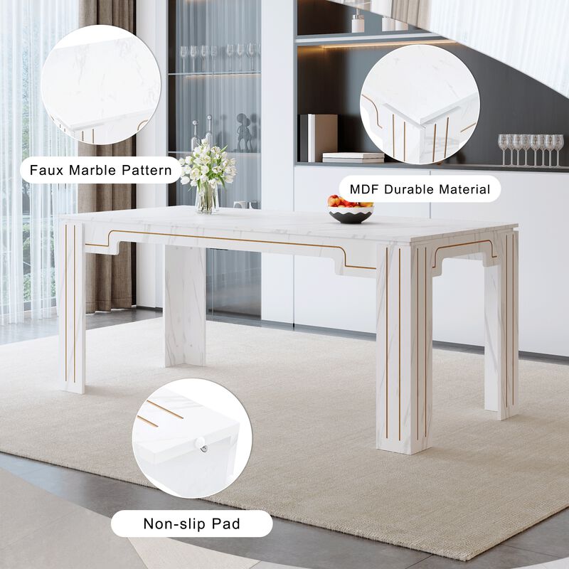 Whisen Dining Table with Groove Legs, MDF Space-Saving for Kitchen Living Room image number 5