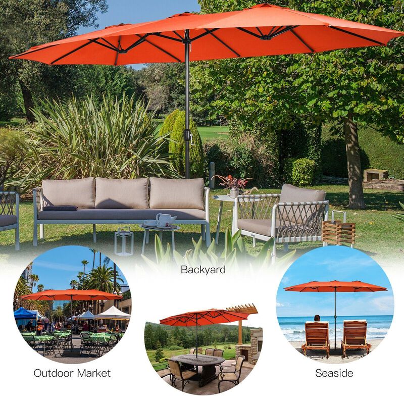 Mondawe 15 Feet Double-Sided Twin Patio Umbrella with Crank and Base image number 5