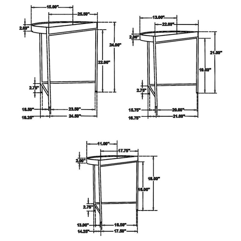 3 Piece Nesting End Table Set, Half Moon Tabletops, Mango Wood, Brown