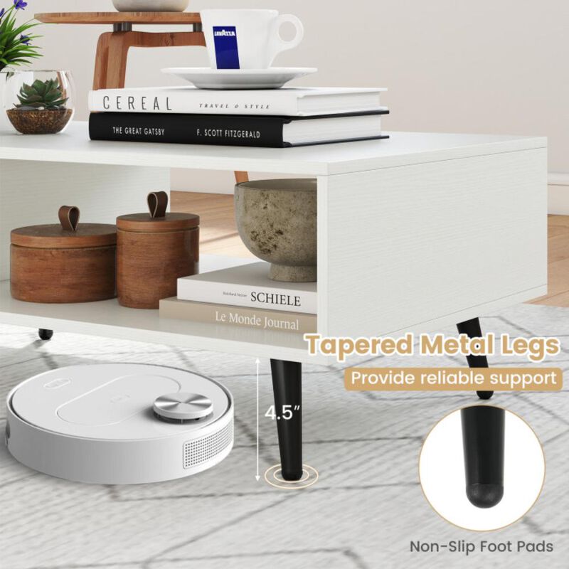 Hivvago Mid Century Modern Rectangle Coffee Table 2-Tier Accent Table with 2 Open Compartments