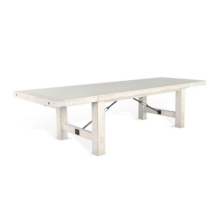 Rena Dining Table, 2 Extension Leaf, 86-122 Inch White Mahogany Wood