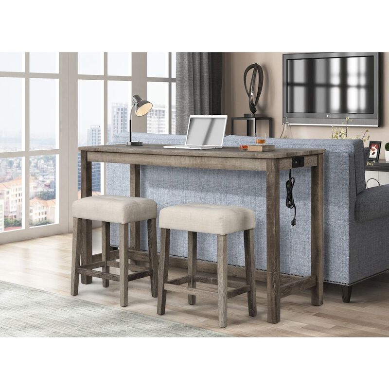 Yosef 60" Antique Oak Rectangular Bar Table with 2 USB Ports/Electrical Outlet