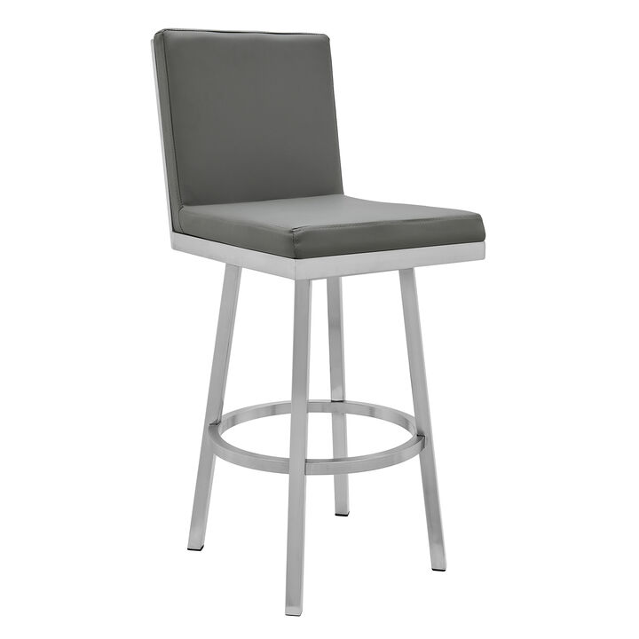 Gem Swivel Modern Metal and Gray Faux Leather Bar and Counter Stool