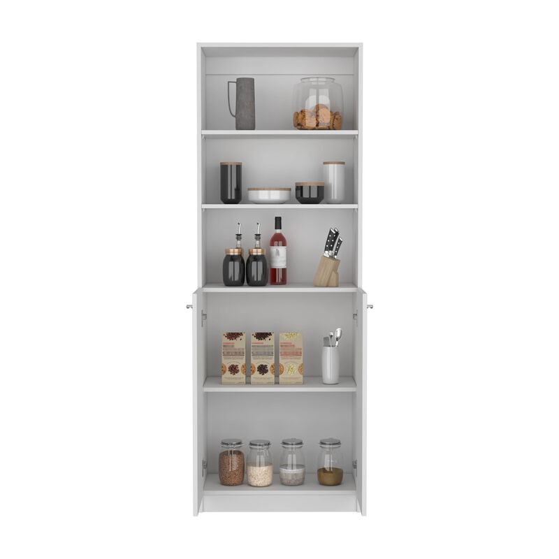 Home 2-Door Bookcase, Modern Storage Unit with Dual Doors and Multi-Tier Shelves -White