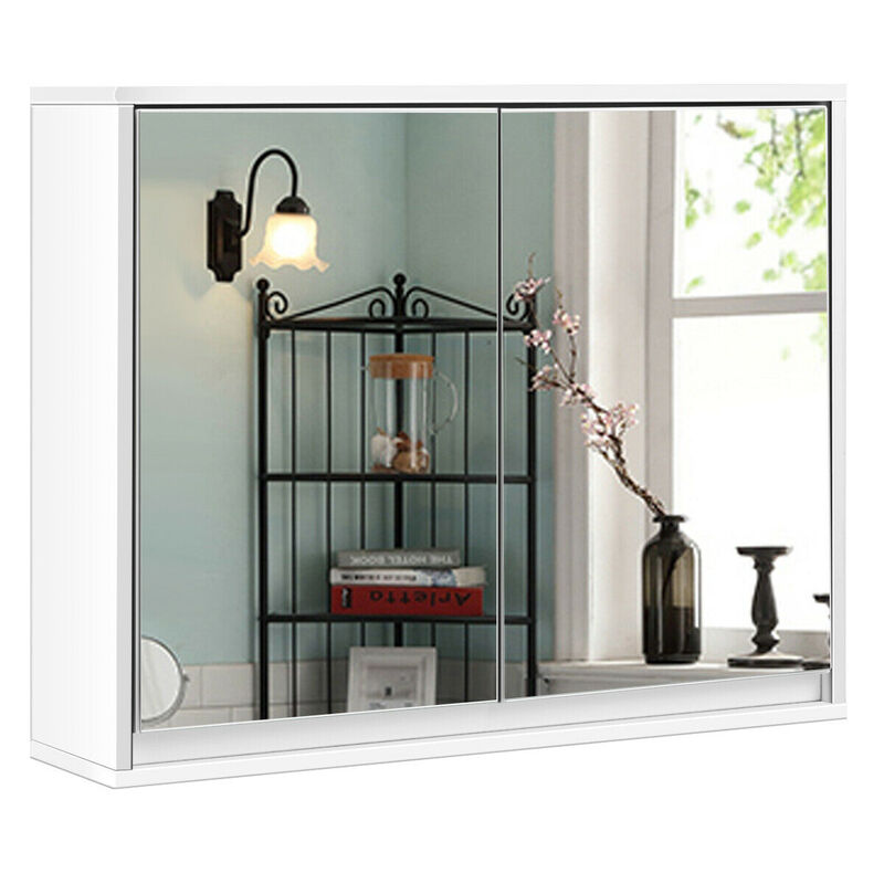 Costway Wall Mounted Bathroom Medicine Cabinet Storage Cabinet Double Mirror Door Organizer Shelf White