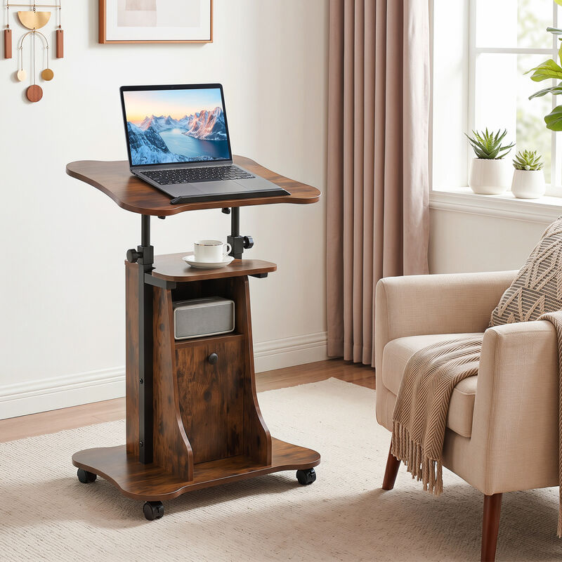 Mobile Standing Desk Cart with Adjustable Height, Tilt Desktop and Cabinet image number 5